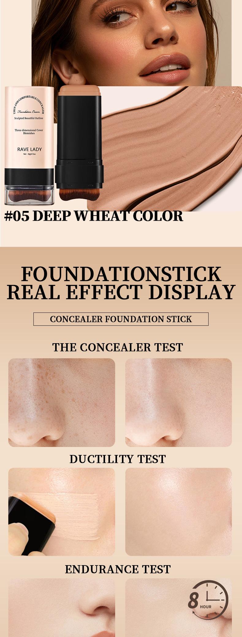 Rave Lady 5-color Dual-Ended Eraser Foundation Stick Multi-Use Concealer & Highlighter for Acne Marks Nose Contour Flawless Makeup Finish Versatile Cosmetic Tool Daily Gift Coverage Gentle Lid