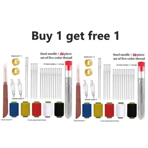 [Buy 1 get free 1]36PCS/34PCS Big Eye Steel Sewing Needles Kit - Stainless Steel Hand Sewing Repair Tools with Assorted Colors of Thread Ideal for Beginners' Daily Use Shearling Black Striped Sewn Fabric needle threader