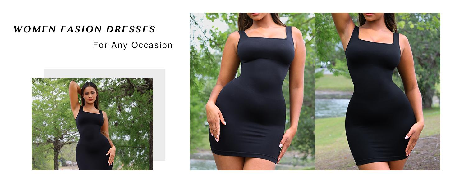 FeelinGirl Seamless Eco-friendly Large U-back Built-in Shaper Dress Bodycon Womenswear Basic Casual Comfortable Fabric SpringStatements