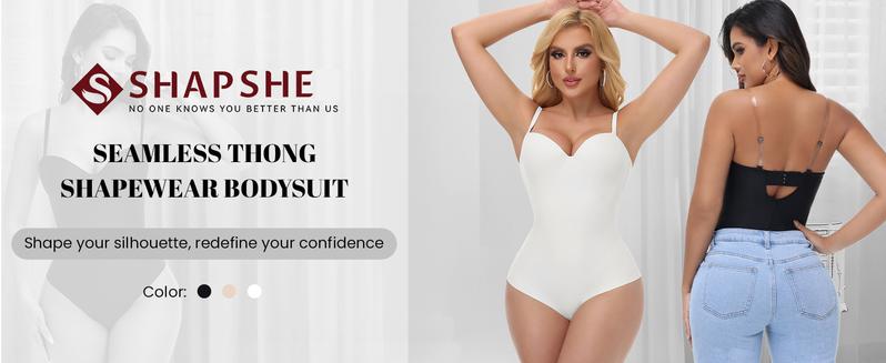 SHAPSHE Thong Bodysuit for Women Seamless Tummy Control Shapewear Strapless Body Shaper with Built In Bra