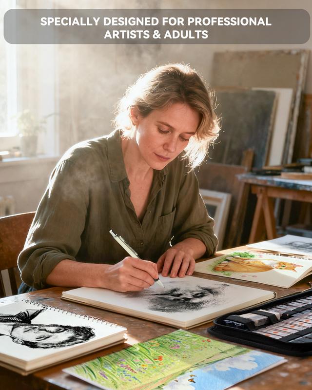 52/73PCS Advanced Art Supplies Drawing Kit with Fineliner Pens, Mechanical Pencils, 3-Color Sketchbook, Charcoal Sticks,Pastels for Sketching Drawing Comics Gifts for Professionals Artists,educational, Adults and Artists, Artist Drafting