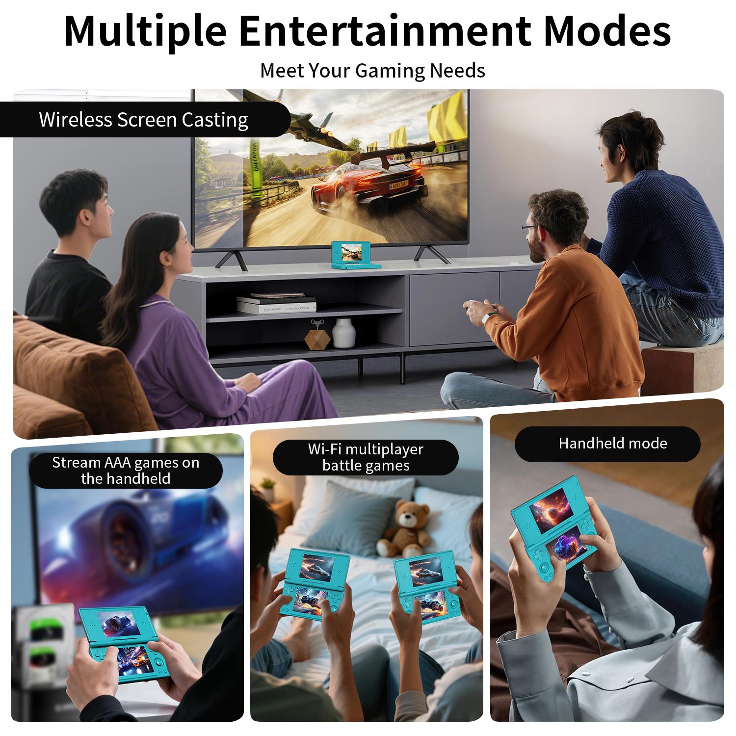 ANBERNIC RG DS Handheld Game Consoles RGDS Retro Gaming Console Dual-screen Video Game Console 3+32GB Android 14 Portable Pocket Arcade No Card 4000mAh Battery WiFi Bluetooth HD Output Turquoise Blue