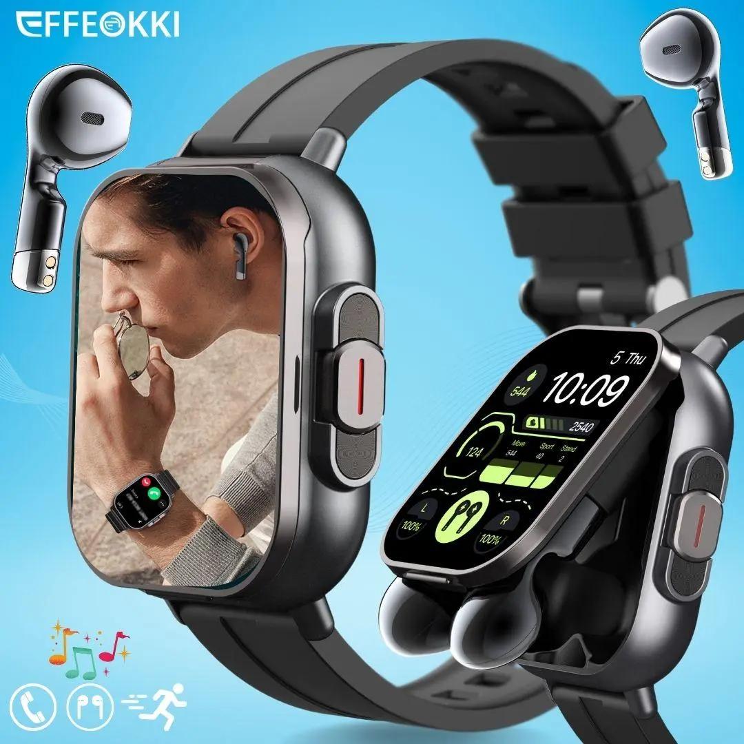 EFFEOKKI 2-in-1 Smart Watch with Earbud Wireless TWS Earphones, Smartwatch with Earbuds, Multifunctional Smartwatch, Digital Smart Watch, Fitness Smart Watch, Sports Watch for iPhone Android Phone, Fitness Tracker Watch