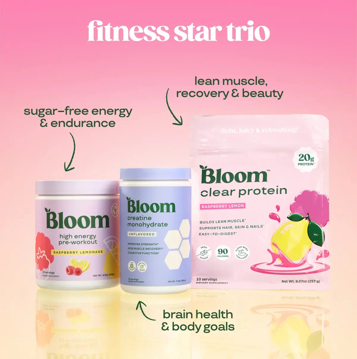 Fitness Star Trio - Clear Protein+Creatine Powder+High Energy Pre-Workout