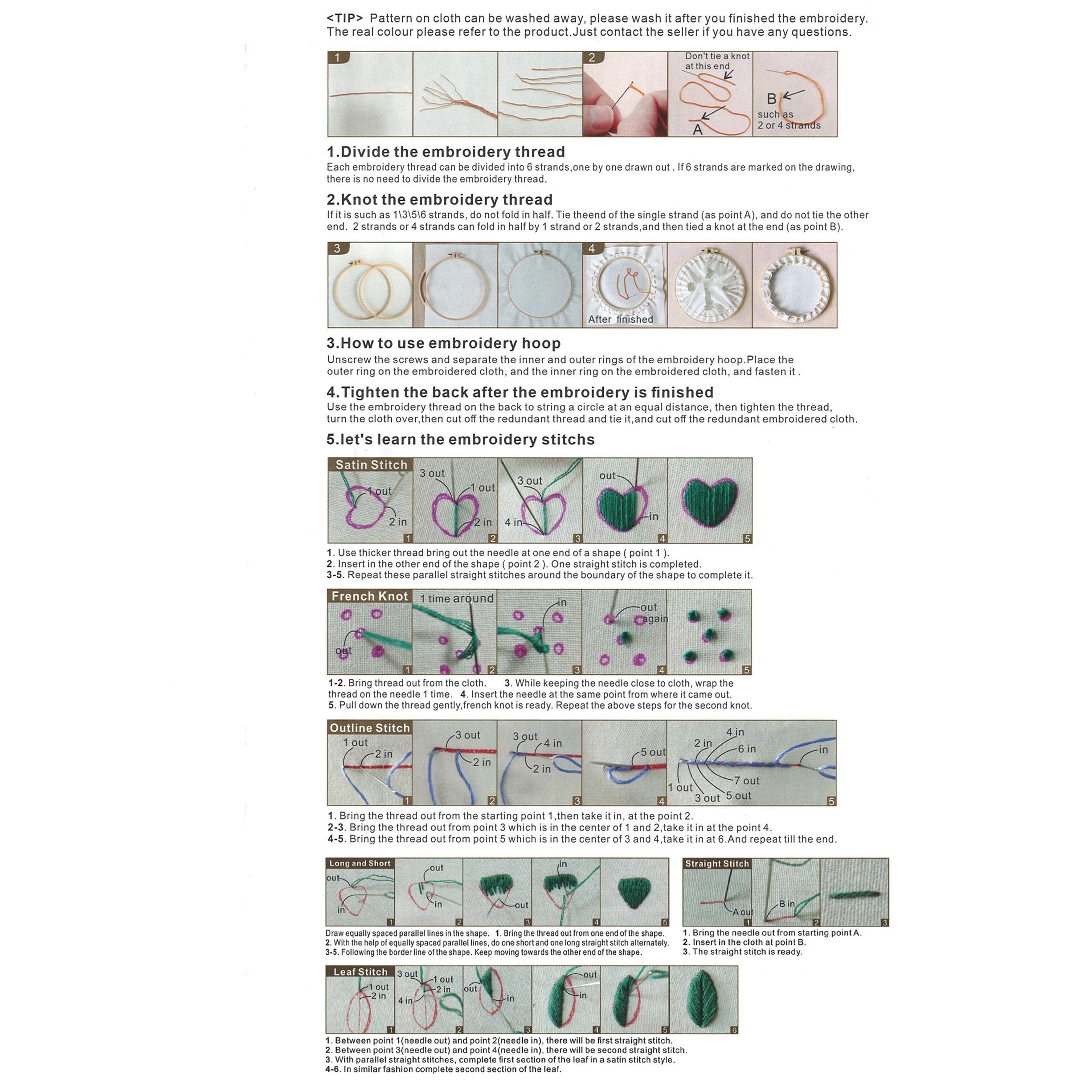 Vogatiques Handmade Embroidery DIY Kit Includes Self-Adhesive Stickers Tools and Threads – Floral Plant and Animal Patterns for Customizing Clothing Pattern Embroidery and Floral Themes Perfect for Jeans