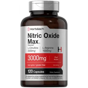 Horbäach Nitric Oxide Supplement | 3000mg | 120 Capsules | Pre Workout with L Arginine and L Citrulline for Men and Women | Non-GMO, Gluten Free Formula