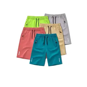 Boys' Summer Sports Shorts 5pcs Polyester Elastane Slight Stretch Solid Color Regular Fit with Drawstring Zip Pockets Ages 12+ Outdoor Activewear