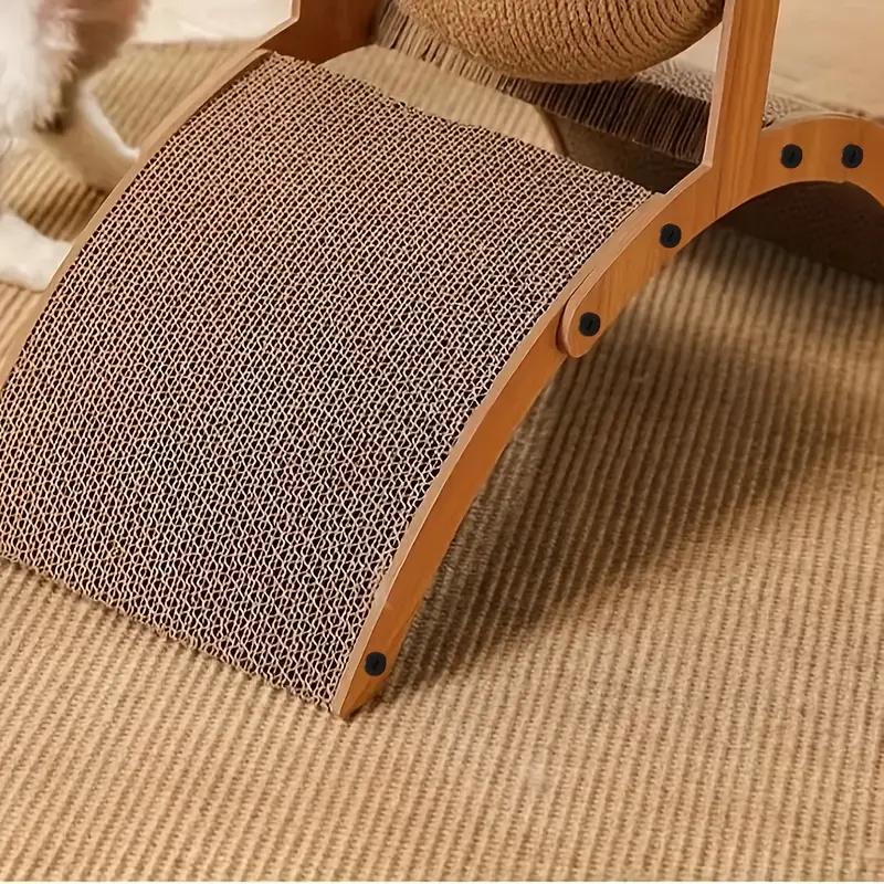 Cat scratching board with hanging ball toy and extra-tall scratching post. Stylish arch design, sturdy and durable. Wall-mounted to save space, a must-have essential for every cat owner.