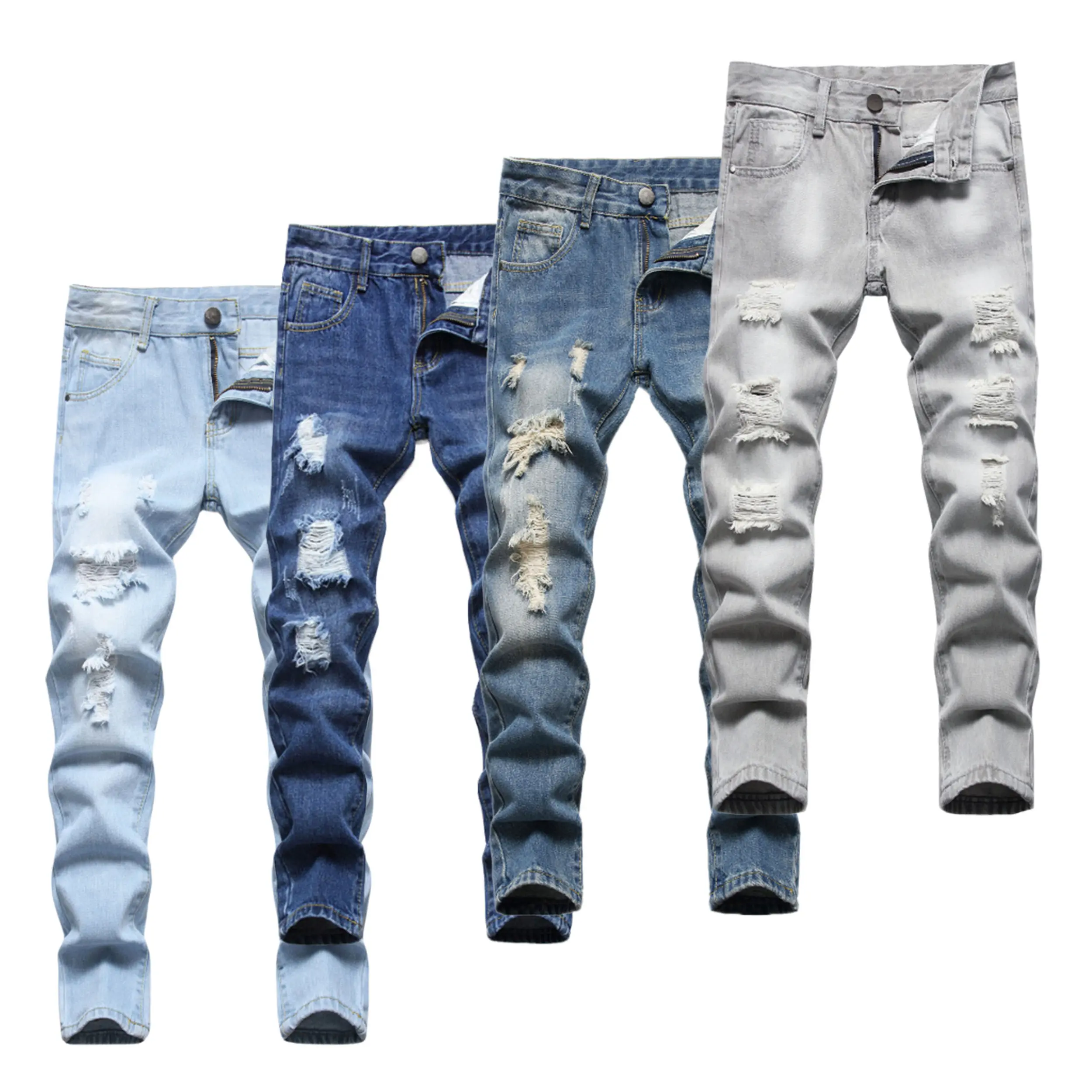 Boy's Solid Color Fashionable Skinny Pants - Ripped Distressed Destroyed Washed Denim Jeans​