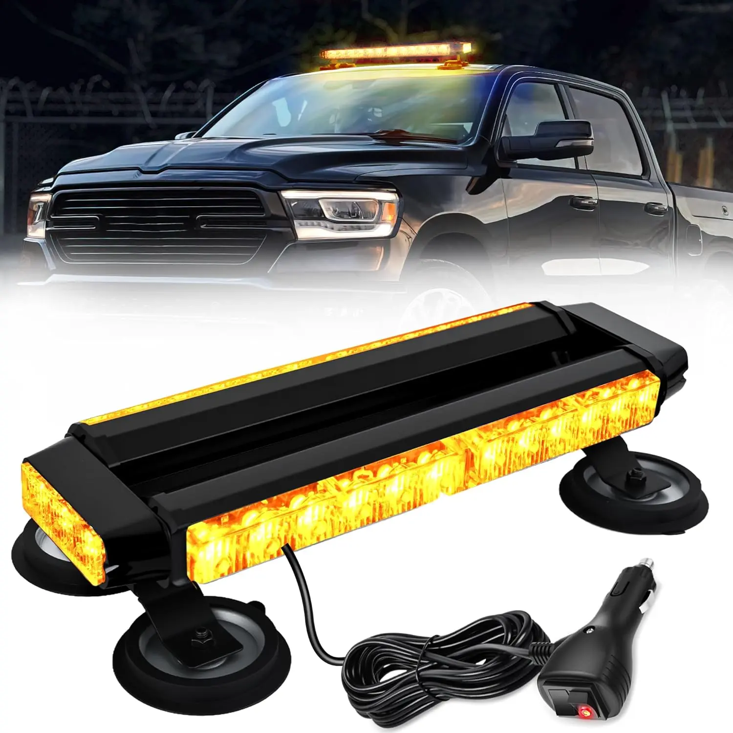 Nilight 14" 30-LED Double Side Rooftop Strobe Bar - Amber Magnetic Base Safety Work Light Kit, Flash Mode Car Lights for Low-Speed Construction Vehicles, Strobe Light Kit
