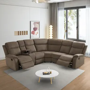 Modern Brown Stripe Fabric 3-Piece Intelligent Recliner Sofa Set Comfortable Luxury Living Room Furniture