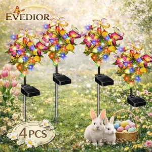 2026 Upgraded Solar Orchid Lights 4 Pack Waterproof Outdoor Flower Lights Realistic Purple Phalaenopsis Garden Stakes for Patio Path Yard Decoration Mother's Day Gift