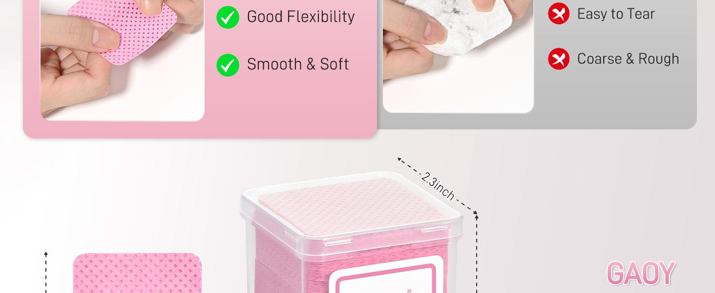 GAOY Lint Free Nail Wipes, 400 Pcs Nail Polish Remover Pads, Non-Woven Cotton Pads Gel Cleaning Wipes, Manicure Supplies for Professional Salon and DIY Art