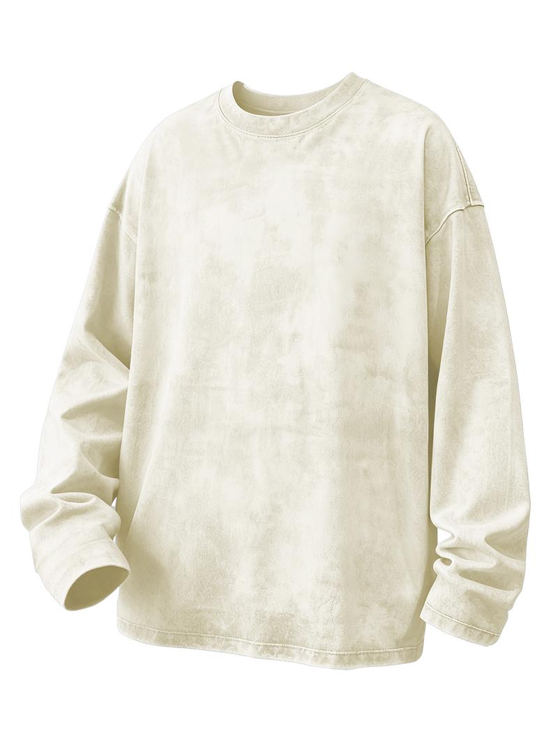CCCMAI Men's Washed Cotton Round Neck Long Sleeve Tee, Loose Fit Casual Crew Neck T-shirt for Fall Winter, Men's Top for Daily Wear Menswear Soft Top's Streetwear Tshirt Crewneck