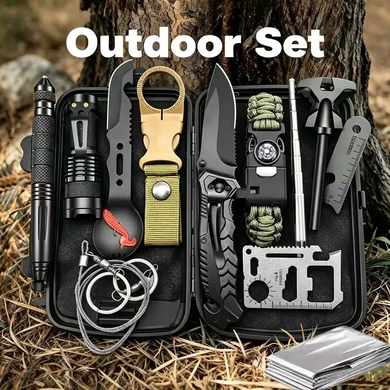 Tactical Survival Tool Kit for Men, 12-in-1 Compact EDC Gear with Knife & Fire Starter, Outdoor Survival Supplies for Camping & Backpacking, Tactical Tools, Outdoor Survival Gear