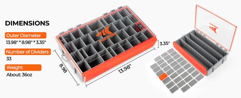 KastKing HyperSeal Waterproof Tackle Box, 3700 Deep Tackle Trays, Fishing Tackle Box Organizer With Removable Dividers, Fishing Gear & Fishing Accessories Storage