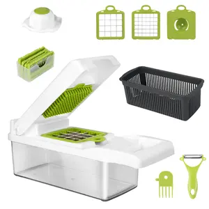 1Set 12 in 1 Vegetable Chopper with Container Kitchen Food Slicer Dicer Grater Peeler Egg Separator Hand Protector for Onion Salad Potato