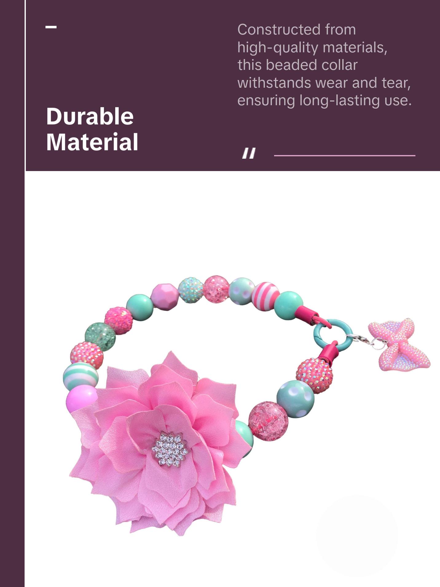 Pink & Mint Beaded Dog Collar | Custom Pearl Dog Collars  | Durable Dog Necklace | Luxury Dog Jewelry |