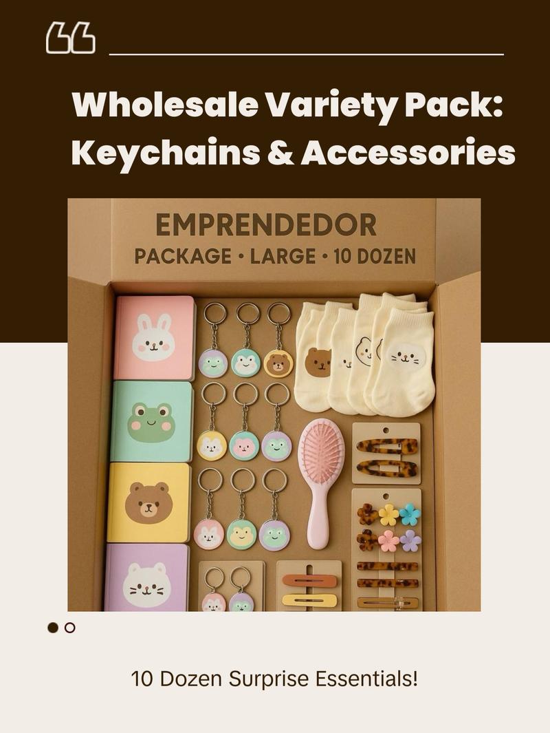 EMPRENDEDOR LARGE PACKAGE - 10 Dozens Mixed Wholesale Includes Keychains Socks Hair Brush Notebooks Pens & 5 Random Fashion Accessories Cartoon Characters Style May Vary
