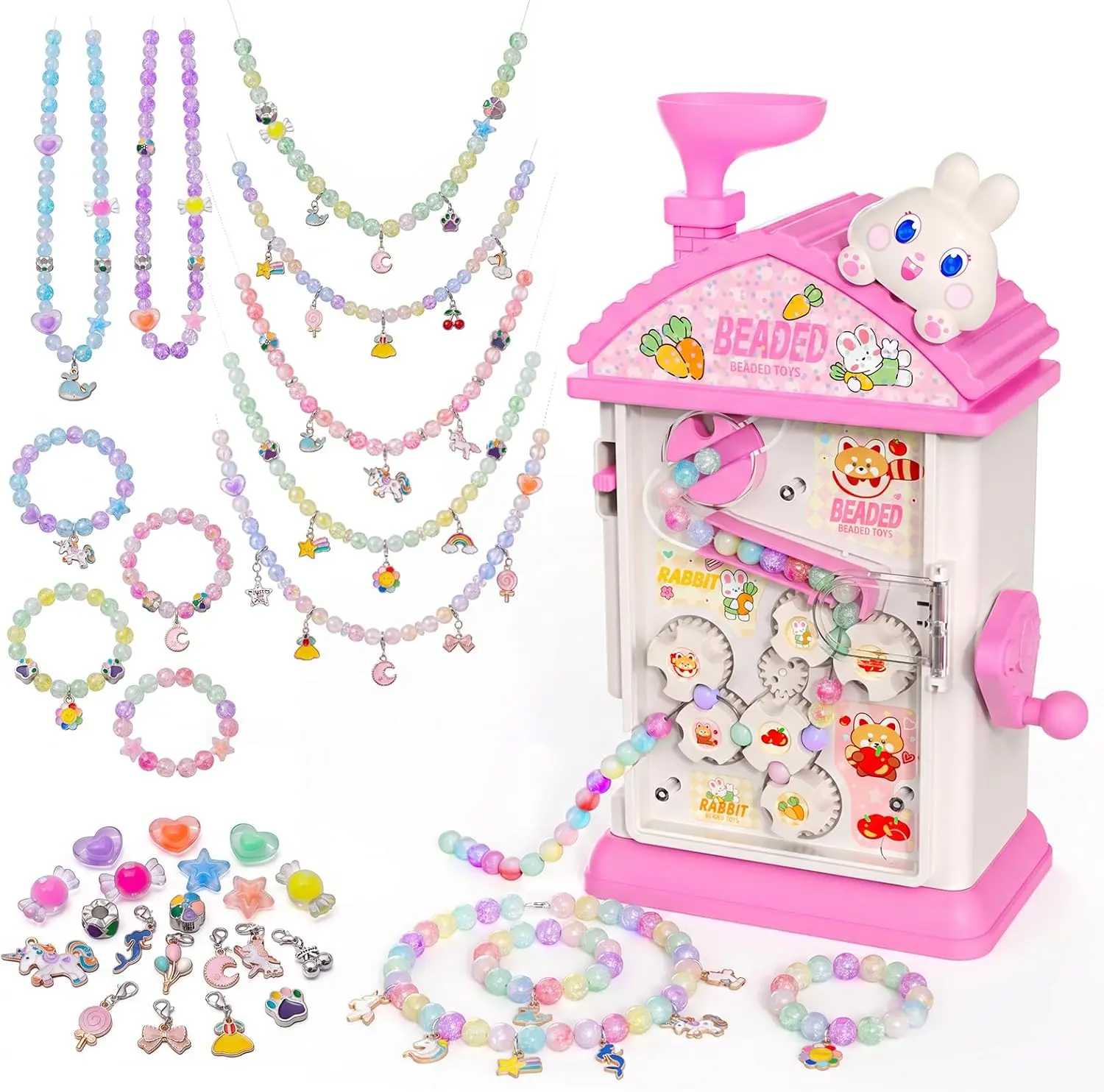 Bracelet Making Kit- Auto Beaded Jewelry Maker Toy Gift for Girls 6-12 | DIY Hand-Crank Pink House Kit, Inspires Creativity and Imagination, Friendship Bracelets, Birthday Gift, No Batteries MAGTHIC