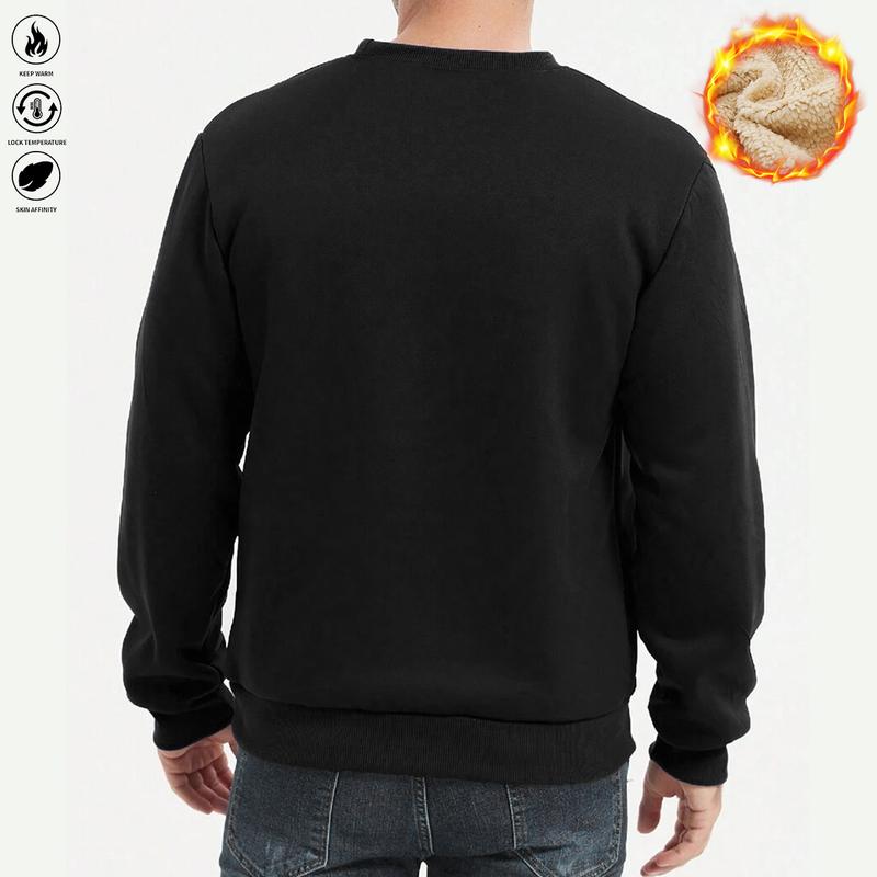 Men's Comfort Fleece-Lined Sports Shirt - Warm Autumn/Winter Pullover, Long Sleeve, Crew Neck, Casual Style, Cozy Layering Piece | Casual Top | Fleece Lining for Extra Warmth & Comfort