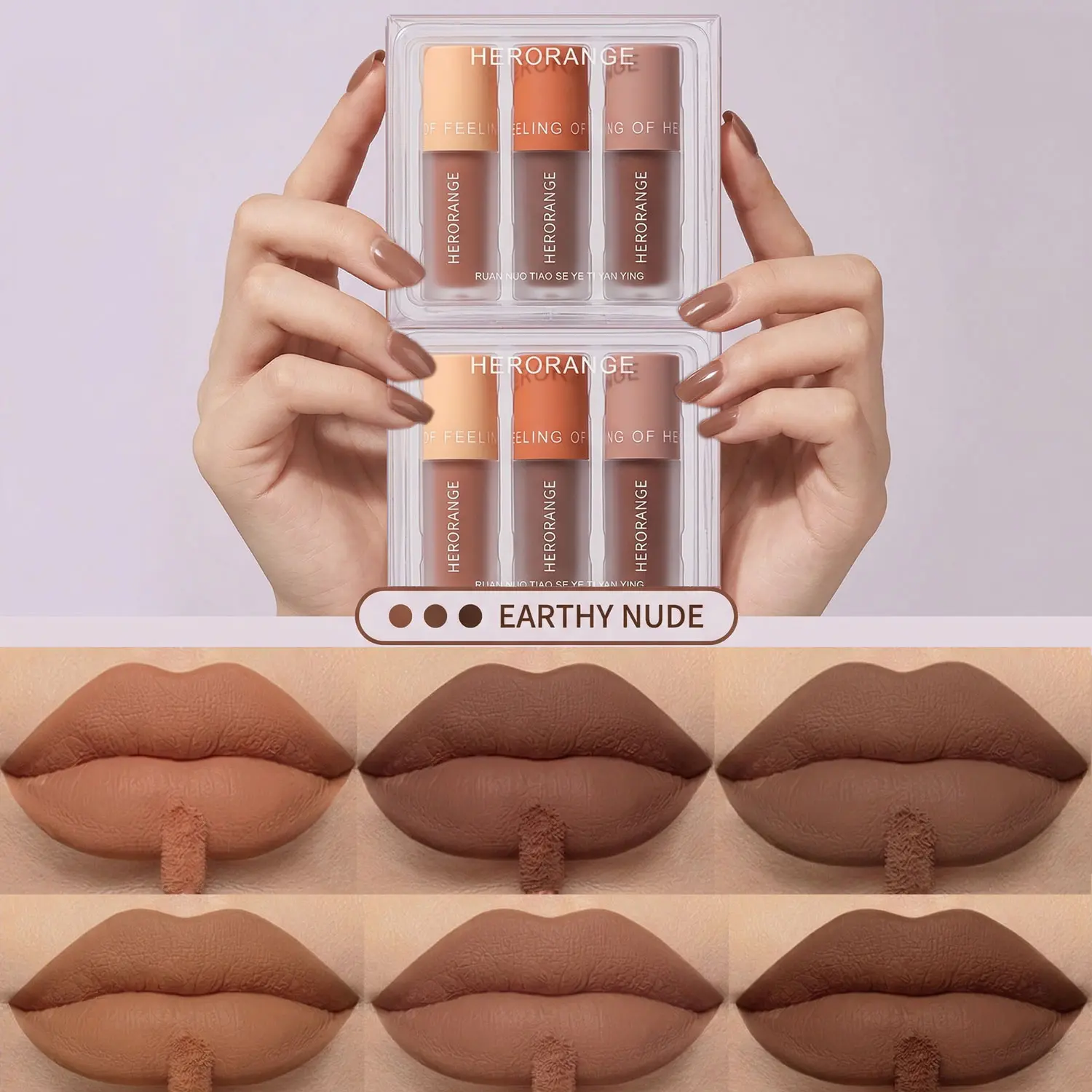 6-PC Velvet Matte Lip & Eye Stain Makeup Set, Flawless Waterproof Kiss-Proof Long-Lasting Smudge-Proof with Rich Pigments & Chocolate Shades, Multi-Use for Lips Eyes Cheeks, Ideal for Stage Makeup Valentine's Gift, Suitable for All Skin Types