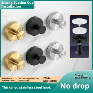 Stainless Steel Suction Cup Hooks No-Drill No-Damage Vacuum Suction Hooks Kitchen Bathroom Bedroom Essentials Clothes Hooks Towel Hooks Organiser