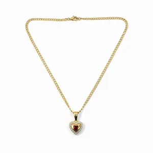 Red Heart Necklace Pendant 14K Gold Plated with Red Gemstone Heart Design Elegant Jewelry Accessory