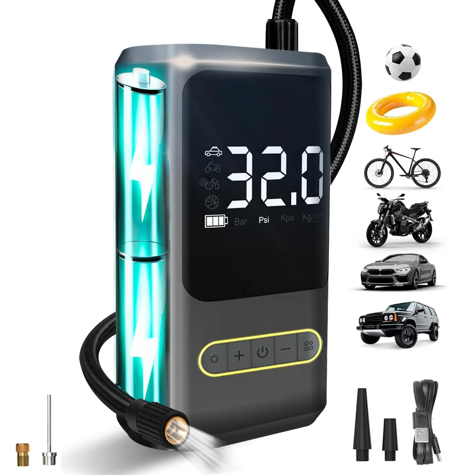 Tire Inflator Portable Air Compressor, 150 PSI Cordless Air Pump for Car Tires with Auto Shut-Off, LED Light and Digital Pressure Gauge, Electric Bike Tire Pump for Cars, Bike, Motorcycle, Ball (CE & FCC Certification) #BackToSchool