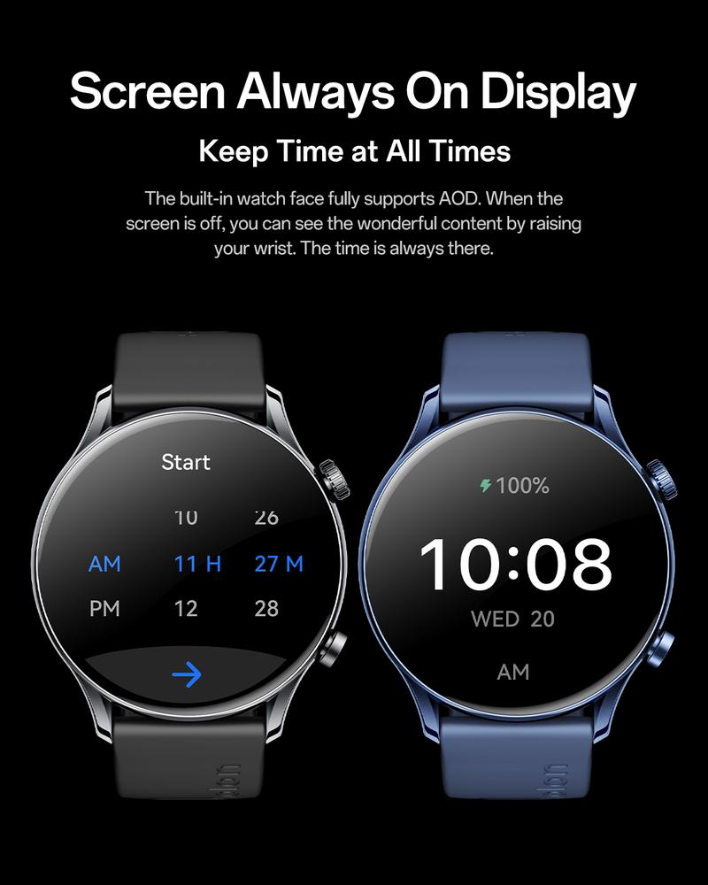 Aolon GTR3 Smartwatch — a perfect Valentine’s Day gift, 1.43" AMOLED HD display, AOD, heart rate monitoring, 110+ sports modes, waterproof, and up to 120-hour battery life. Compatible with iOS & Android, multiple colors, USB rechargeable, for Women & Men