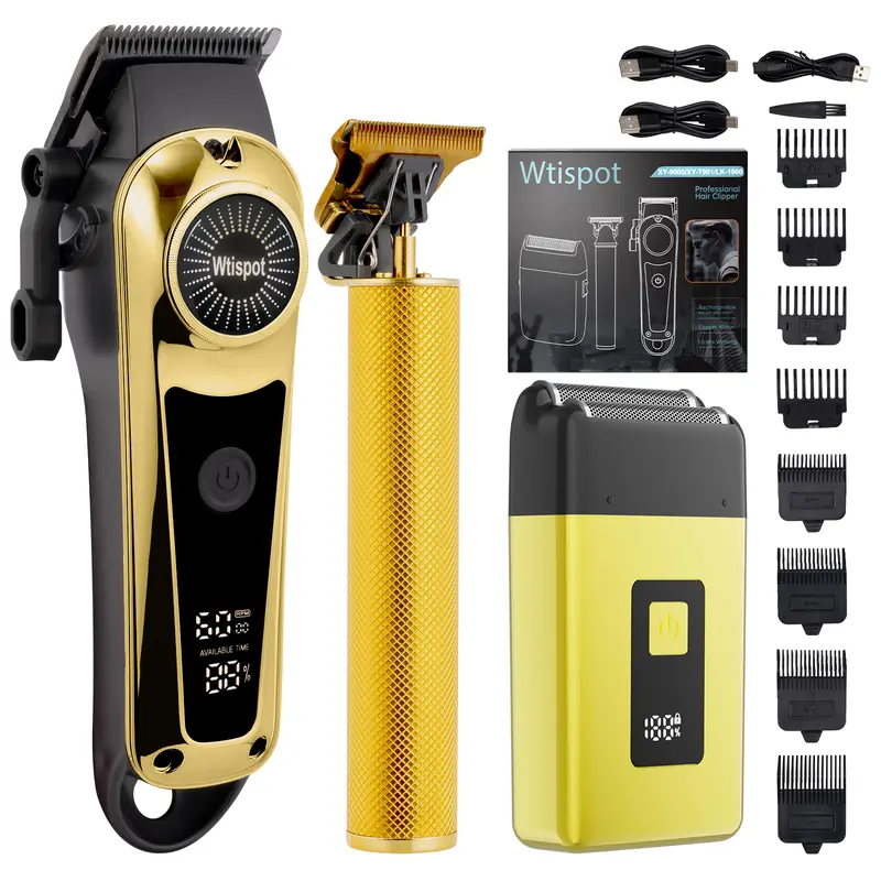 Wtispot  Professional Blonde Hair Clipper & Trimmer Kit for Men USB Rechargeable Barber Set with LCD Display Adjustable Blade and Professional Trimmer professional hair clippers for men