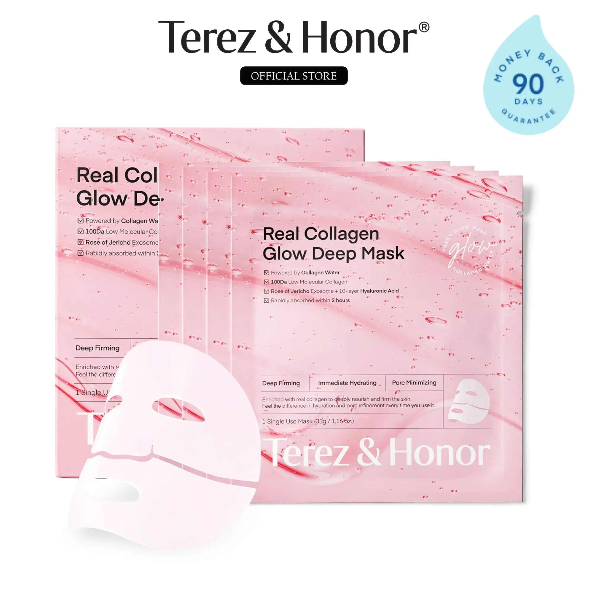 Terez & Honor Overnight Collagen Face Mask: Korean Deep Collagen Sheet Mask - Best Glow, Hydrating, Firming Anti-Aging Treatment for Smooth and Radiant Skin - Sleeping Mask Gentle for Sensitive Skin