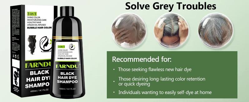FARNDU Hair Dye 3-in-1 Shampoo Haircare, Cover Gray Hairs, 10 Mins Hair Coloring, Plant Extracts, Long Lasting, Mild, Moisture (400 mL)