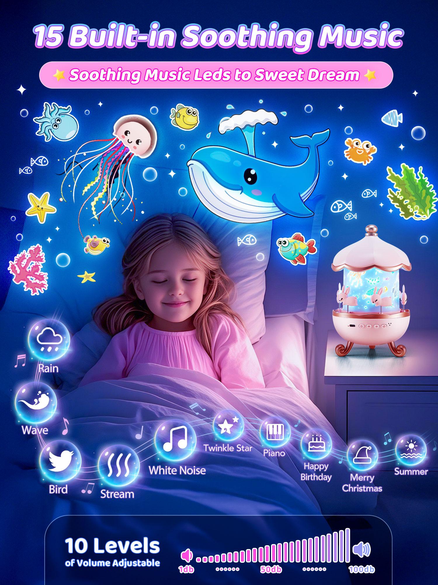 Onefire Night Light for Kids with 15 Films & 15 White Noises Remote kids cartoon projector lamp princess room decor unicorn night light toddler night light egg light for nursery Baby sound machine dinosaur toys Christmas Gifts for Kids Ages 1-8