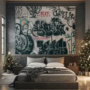Black & White Graffiti Tapestry - Durable, Wrinkle-Resistant, Easy Hang Wall Art For Gamers' Bedroom, Dorm Decor Chill Room Accessories