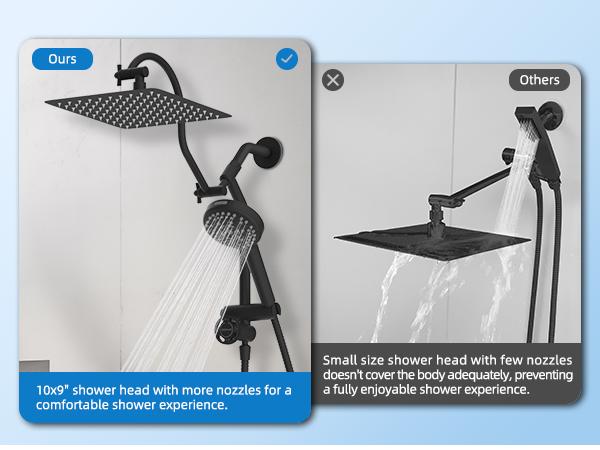Hibbent Upgraded All Metal 10"Rainfall Showerhead Combo, High Pressure Shower Head with 10-Spray Mode Handheld, Innovative 4-way Diverter with Pause Mode, 71'' Shower Hose and Handheld Holder, Black