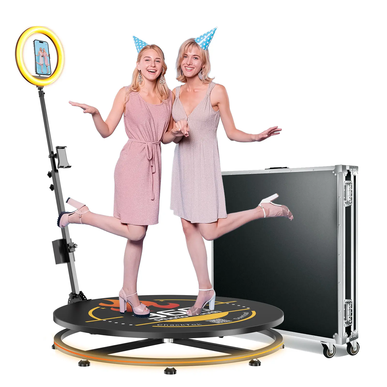 MWE 32in 360 Photo Booth Machine with Flight Case, APP Remote Control, Automatic Slow-Motion 360 Spin - Photographic Kit for 3-5 People, Compatible with Smartphone, Cellphone, Mobile Devices, Accessories, Selfie Stick