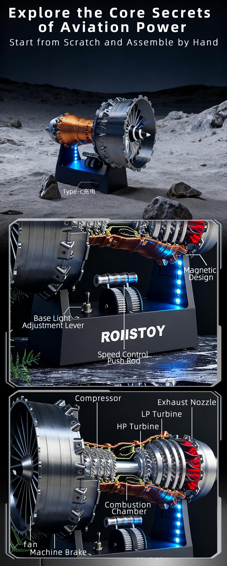 Aeroengine model Turbofan Engine kit Jet Engine Christmas gift ornaments holiday gifts Desktop decoration Quiet Brushless Motor Magnetic Material