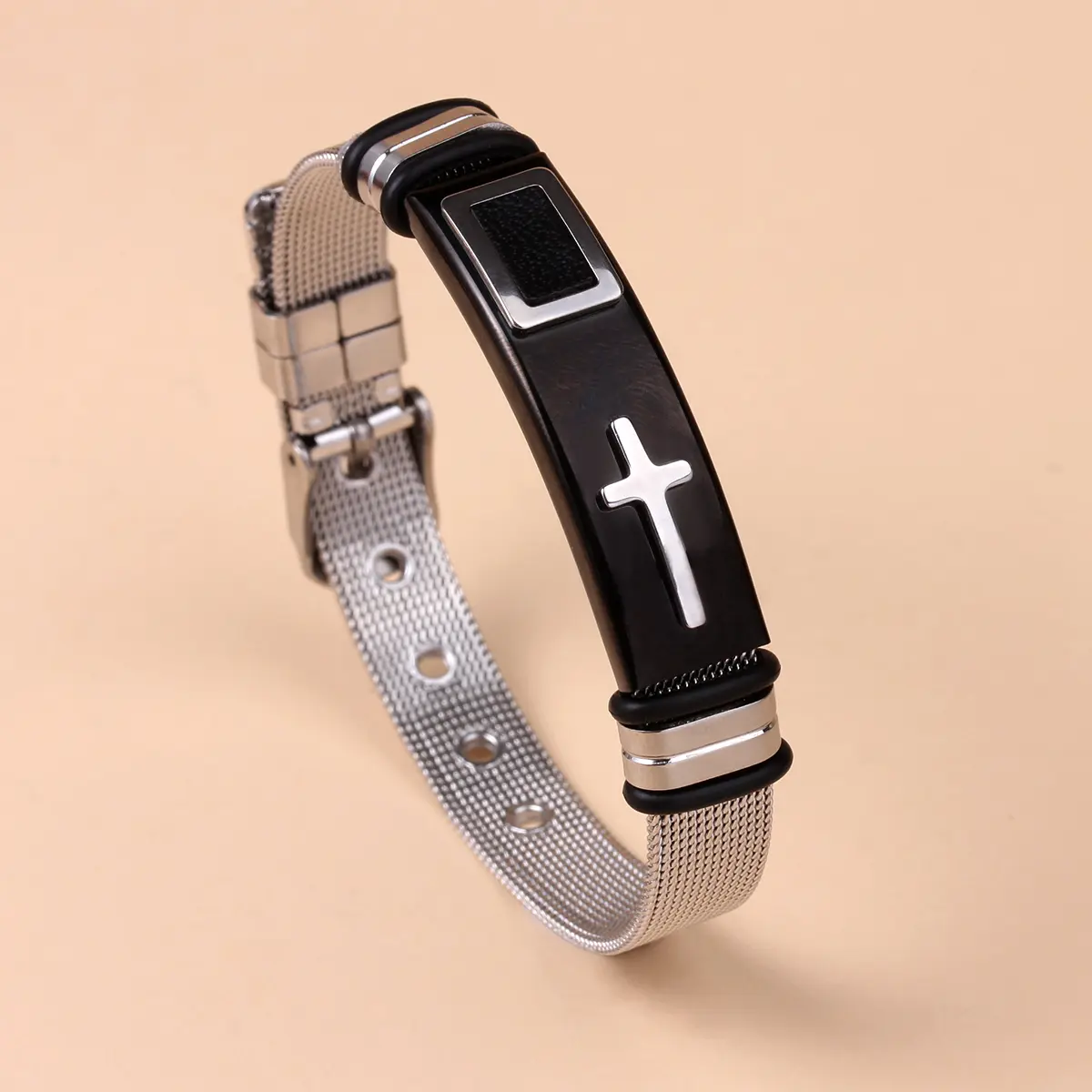 Men Adjustable Stainless Steel Mesh Bracelet European American Cross Fashion Hand Jewelry