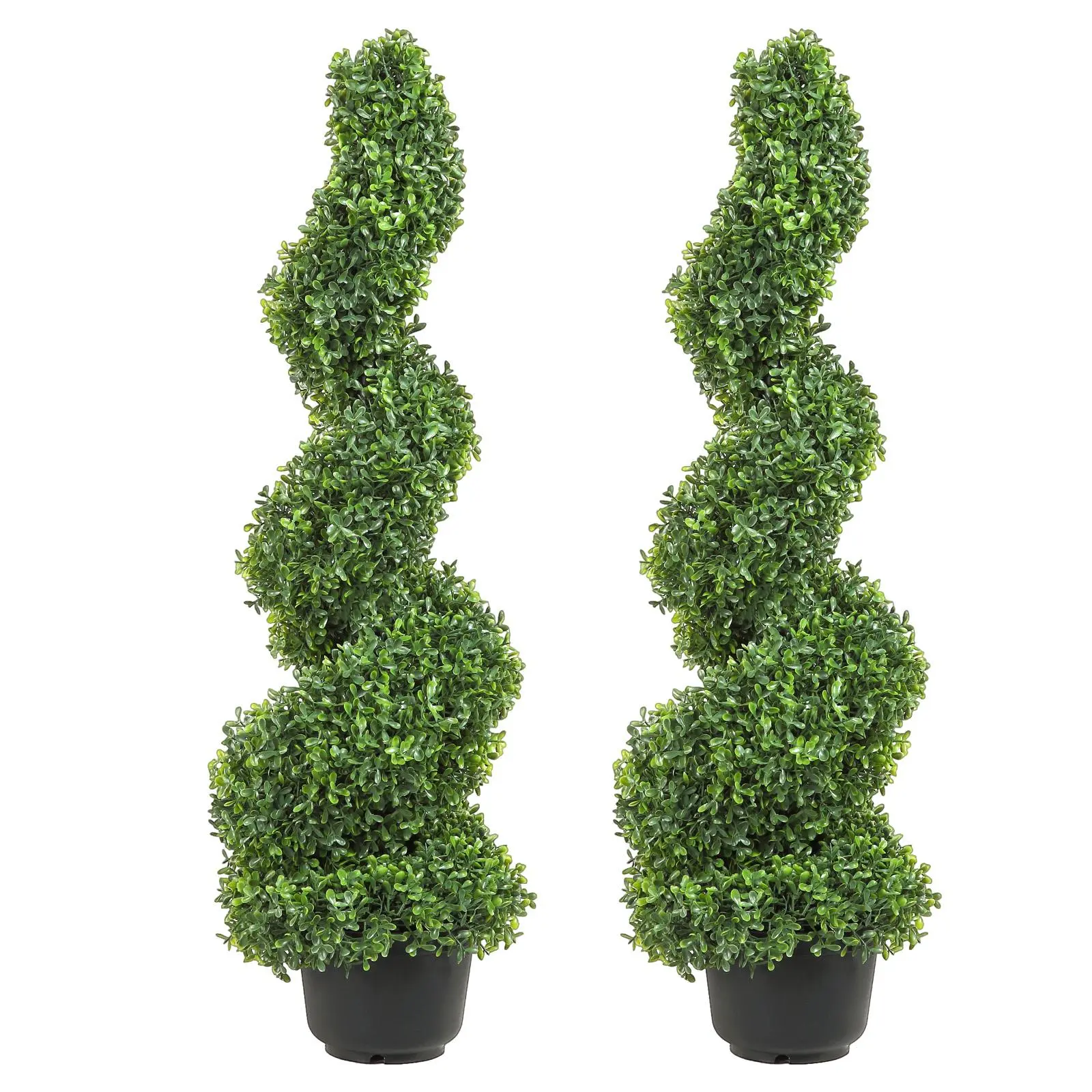 【SummerFinds】VEVOR 2 pcs. Artificial Boxwood Tower Topiary Spiral Artificial Plant 91cm high Decorative Plant Green Plastic PE Iron Topiary Plants incl. 10 pcs. Replacement Leaves Fruit Pot