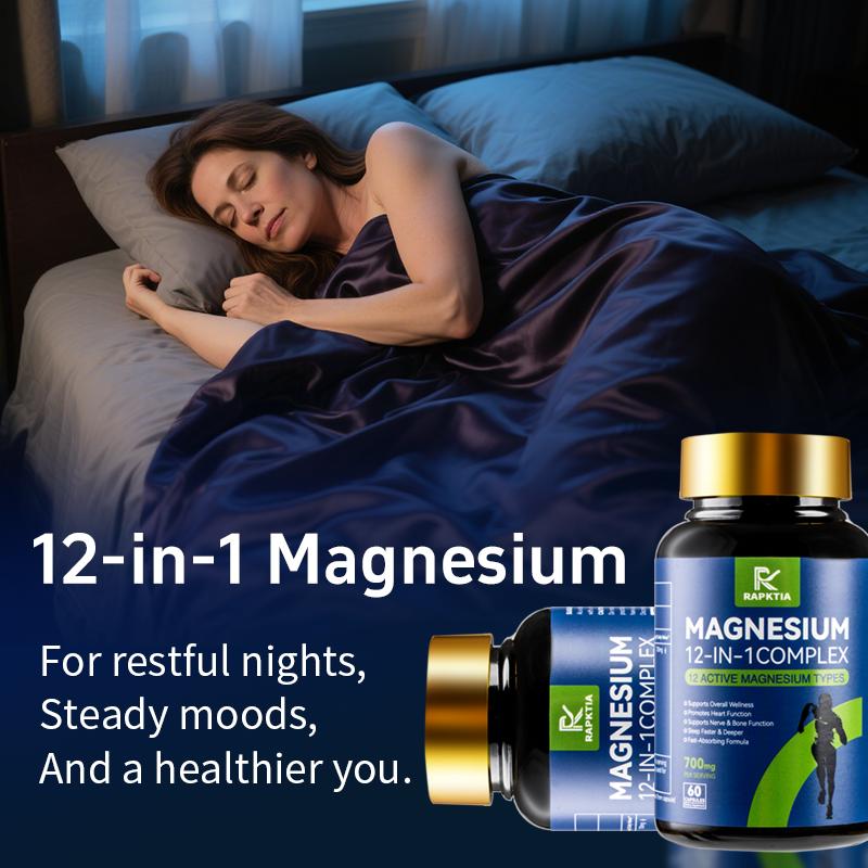 12-in-1 Essential Magnesium Complex 700mg, Supports Better Sleep & Stress Relief, Heart & Bone Health Support, High-Absorption Formula with Chrono-Mag Technology, 60 Capsules, Perfect Christmas Gift
