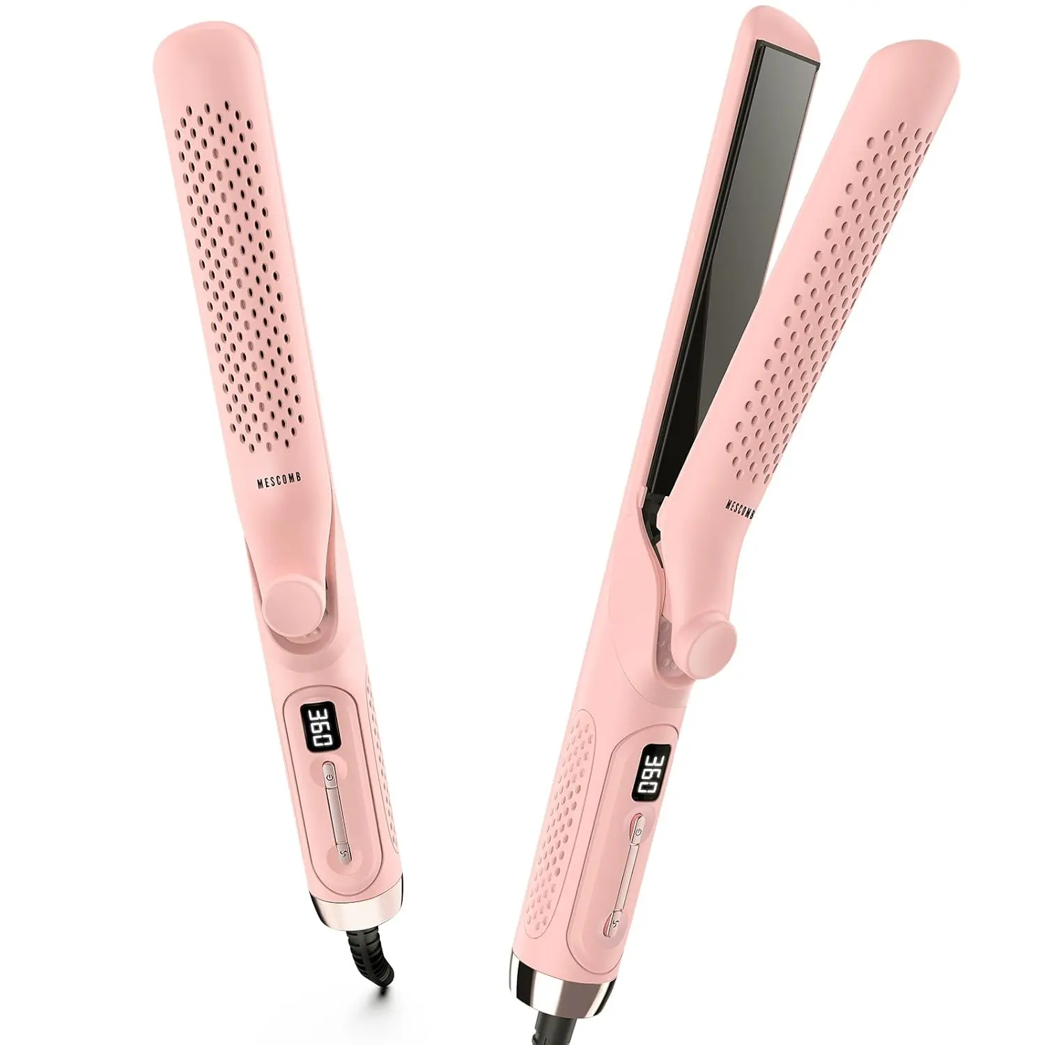 Airflow Hair Styling Tools with PTC Heating, 2-in-1 Curler and Straightener for All Hair Types, 5 Temp Levels, Dual Voltage Travel Iron with 360° Swivel Cord
