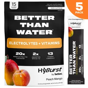 Peach Mango | 5 PACKS | 75 Sticks | Electrolyte & Vitamin Drink Mix | B12, L-Theanine, D3, K2, Zinc, Magnesium, Potassium | Calm Focus & Energy