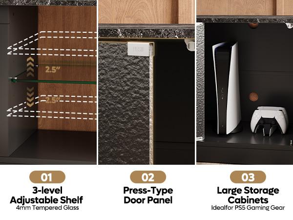 Bestier 63" Modern Fireplace TV Stand for TVs Up to 70", Electric Entertainment Center with Adjustable LED Storage Cabinets, Textured Door, Farmhouse Media Console for Living Room