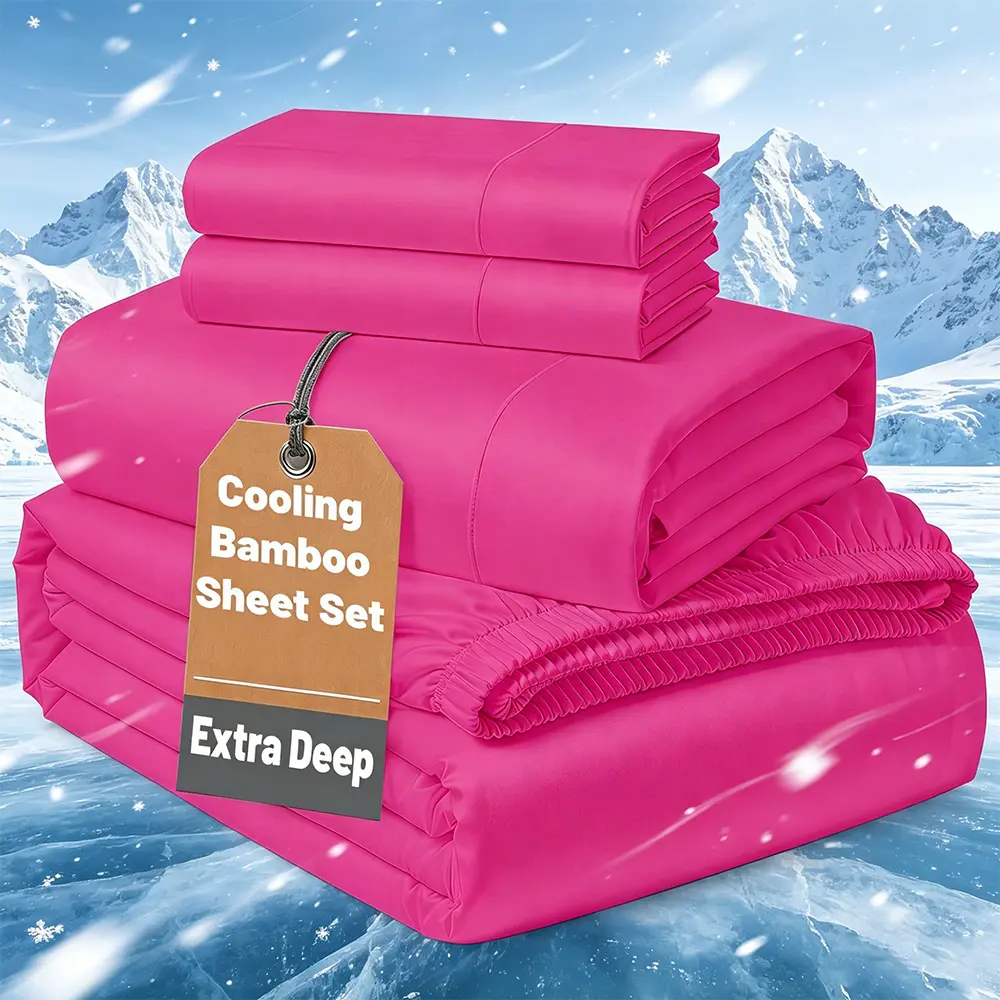 SASTTIE 2400TC Bamboo Cooling Bed Sheets Set - 3/4-Piece Woven Fabric, 15" Deep Pocket, Breathable, Hotel Luxury, Secure Fit, Wrinkle-Free, Machine-Washable Kids Bedding for 2400tc Softness, Cozy Nights, Kids Rooms, Bamboo Sheets, Cooling Bedding