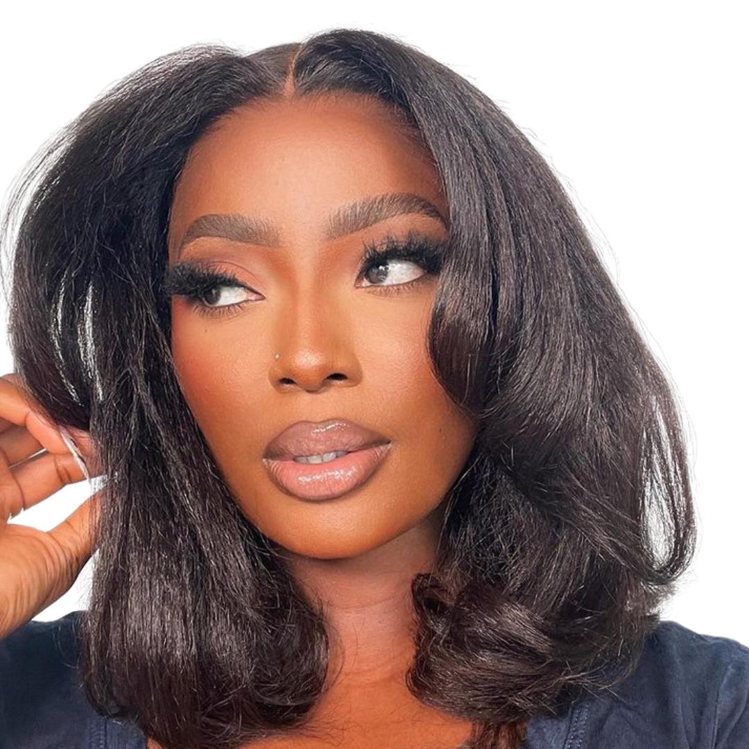 【Upgraded】Nadula Yaki Bob Drawstring Put On & Go Human Hair Glueless Wig 180% Density Pre-Cut Lace Natural Scalp TikTokShopSpringGlowUp Greenish