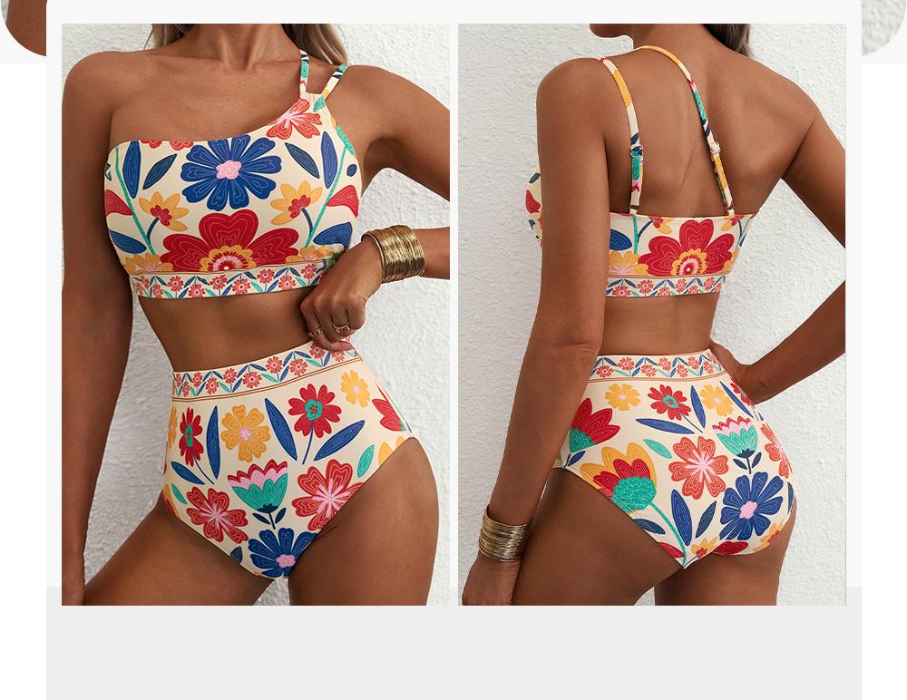 Aleumdr Women's High Waisted Bikini Sets One Shoulder Floral Print Swimsuits 2 Piece Tummy Control Bathing Suits SpringStatements