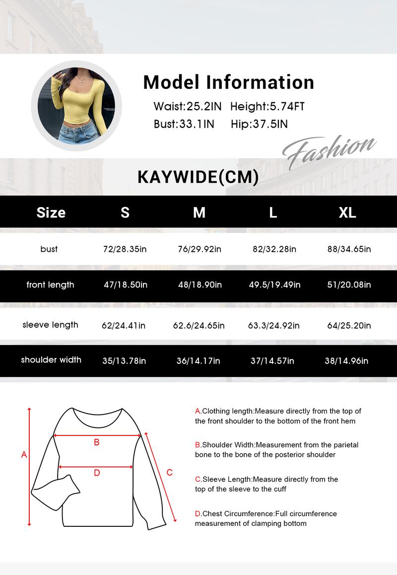 Women's Solid Color Square Neck Slim Fit Long Sleeve T-Shirt Top, Versatile Comfortable Simple Casual Cool Style, Can Be Worn Inside or Out for Everyday Casual Wear, Stretchy Comfortable Soft Fabric, Women's Clothing, Solid Color Top, Long Sleeve T-Shirt