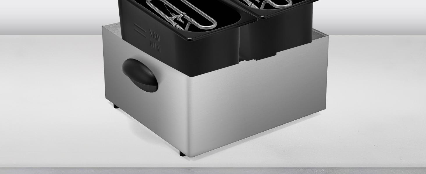 SUSTEAS Fryer 2 Basket Electric Fryer 6.3QT 3000W Timer Control with Lid with Viewing Window, Odorless Filter, Stainless Steel for Frying Cooker Kitchen Appliances