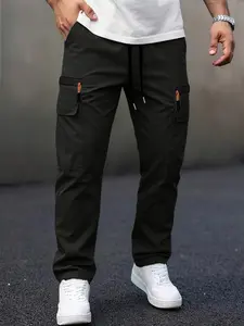 Men’s lightweight ice silk outdoor work pants for spring and autumn, straight cut: large zippered pockets, elastic waistband, slanted front pockets — perfect for hiking, fishing, camping, climbing, sports, gym workouts, running, and casual wear.